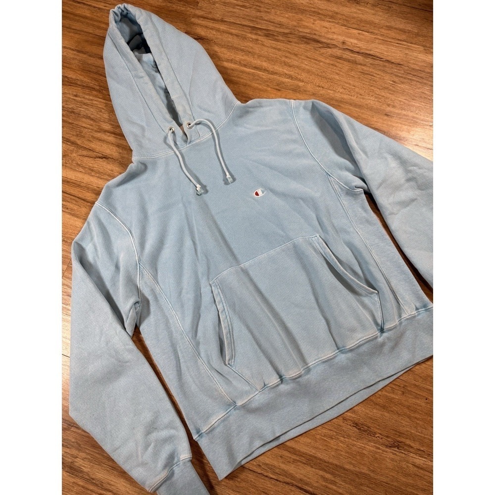 Champion Reverse Weave Mens Medium Light Blue Pullover Hoodie Sweatshirt